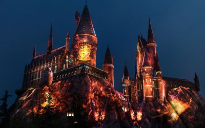 The Nighttime Lights at Hogwarts Castle
